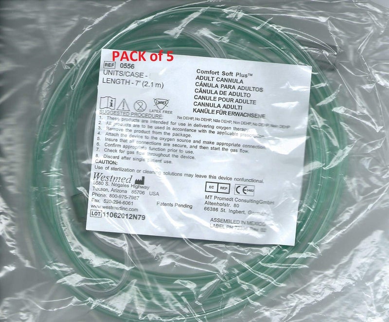 ZCIZIU Adult Ultra Soft Oxygen Cannula, green tubing - 7 Ft (Westmed #0556) pk 5 - Image 2